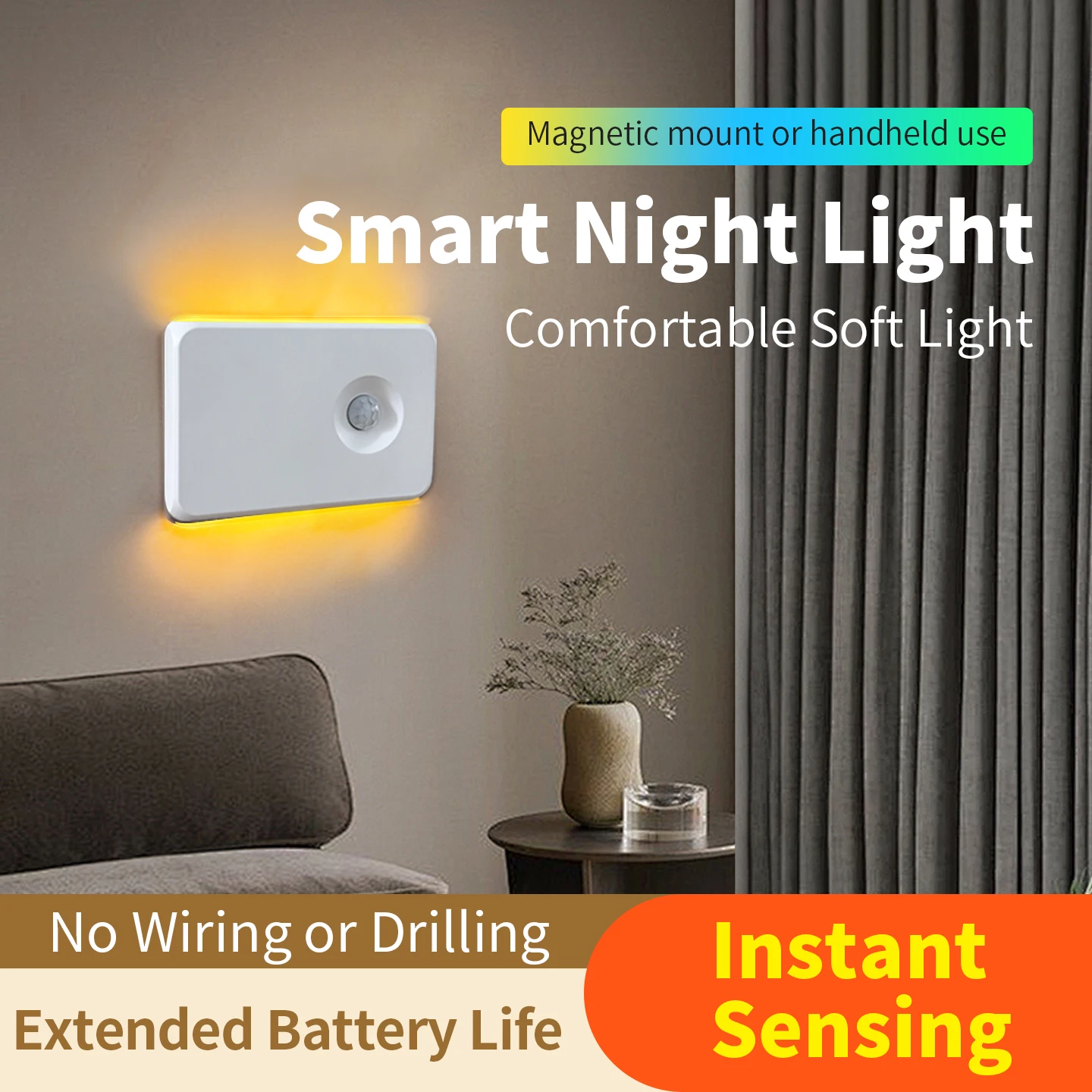 

LED Motion Sensor Night Light Type-C Rechargeable RGB Cabinet Light Wireless Magnetic Wall Lamp for Room Hallways Stair Kitchen