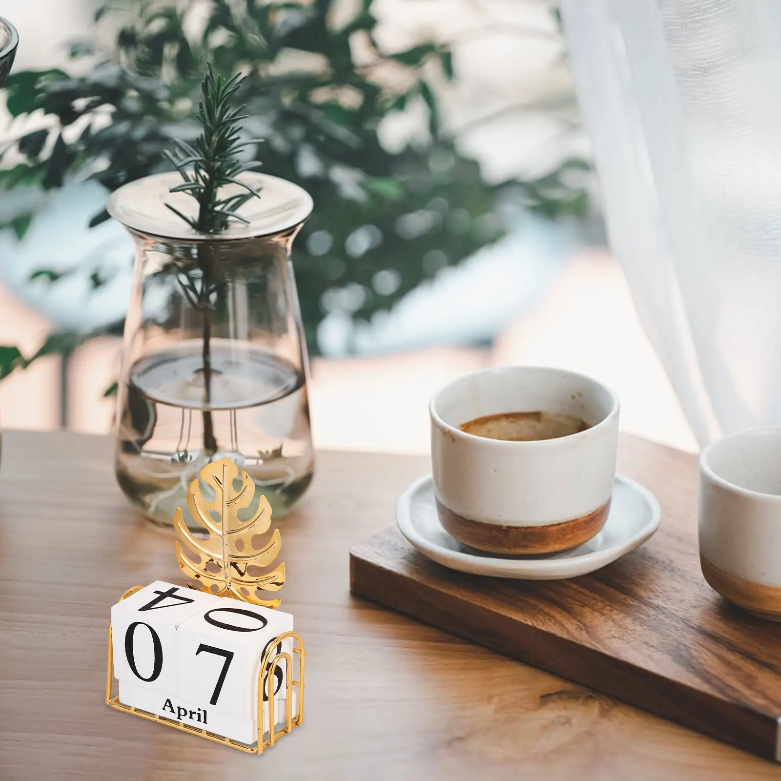 1Set Blok Kalender Kayu Aksesori Meja Dekoratif Kantor Rumah Elegan Perlengkapan Kantor Kalender Abadi yang Dapat Digunakan Kembali