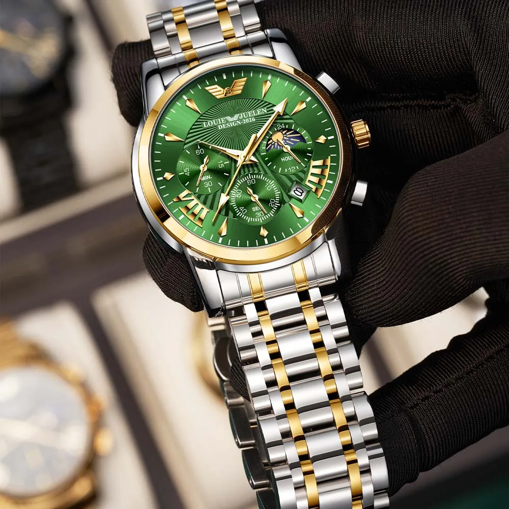 LOUIE JUELEN New Watch Men's Multifunctional Watch Triple Subdials Six Hands Sun Moon Stars Men's Quartz Watch