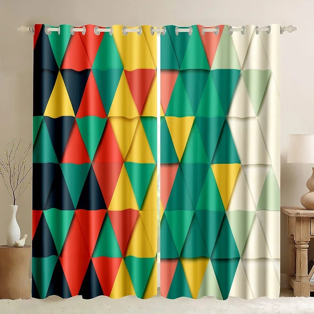 Geometry Blackout Curtains Abstract Art Triangle 3D Solid Geometry Image Print Grommet Window Curtain for Bedroom Living Room