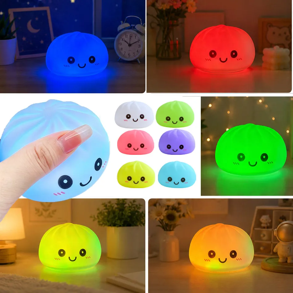 1 Set Bunte Leuchtende Knödel-Squishy-Spielzeuge, Weiche Leuchtende Brötchen-Stressabbau-Spielzeuge, Angstlösende & Party-Geschenk-Spielzeuge