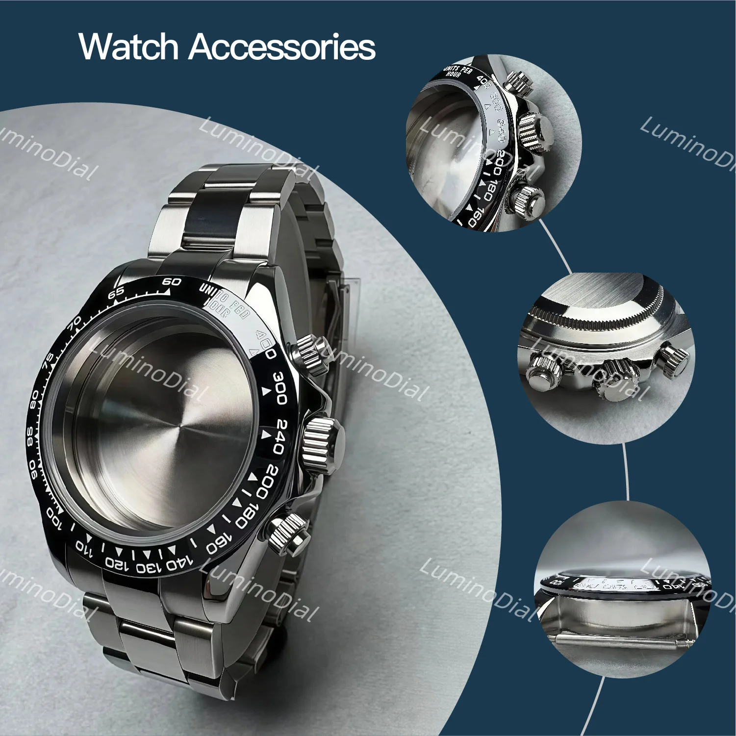 

Men's 39mm VK63 Watch Case Silver Stainless Steel Quartz Movement Compatible Accessory with Watch Strap for VK63