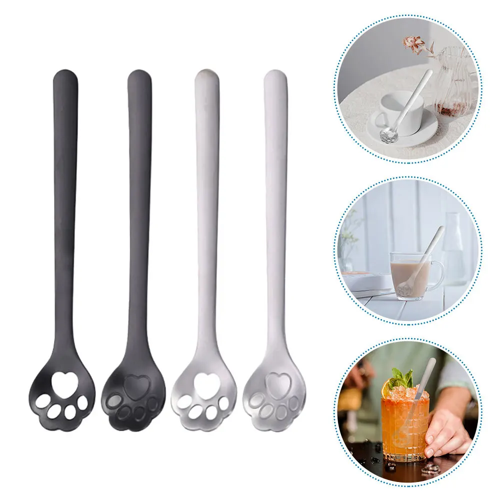 

4pcs Cat Paw Coffee Spoon Stainless Steel Long Handle Mixing Spoons For Coffee Tea Dessert Ice Cream Kitchen Use