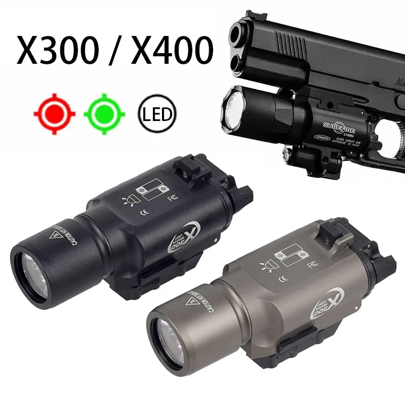 Tactical Surefire X300 X400 X400U Ultra Red Green Laser Sight LED Flashlight Rifle Scout Light for Picatinny Weaver Rails Mount