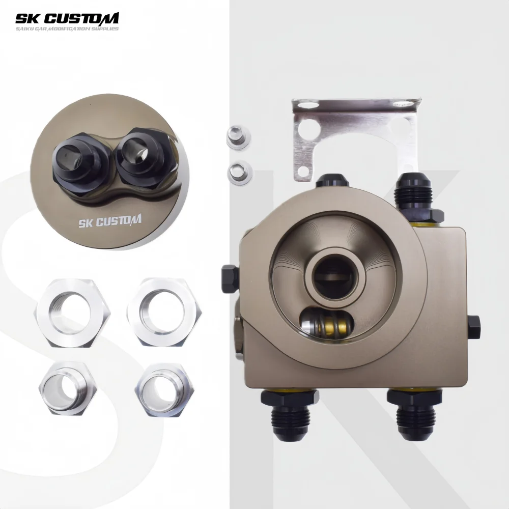 SK CUSTOM Engine Radiator Adapter Oil Cooler Filter Sandwich Plate Thermostat Adaptor Split Adapter AN8 AN10 Aluminum Alloy CNC
