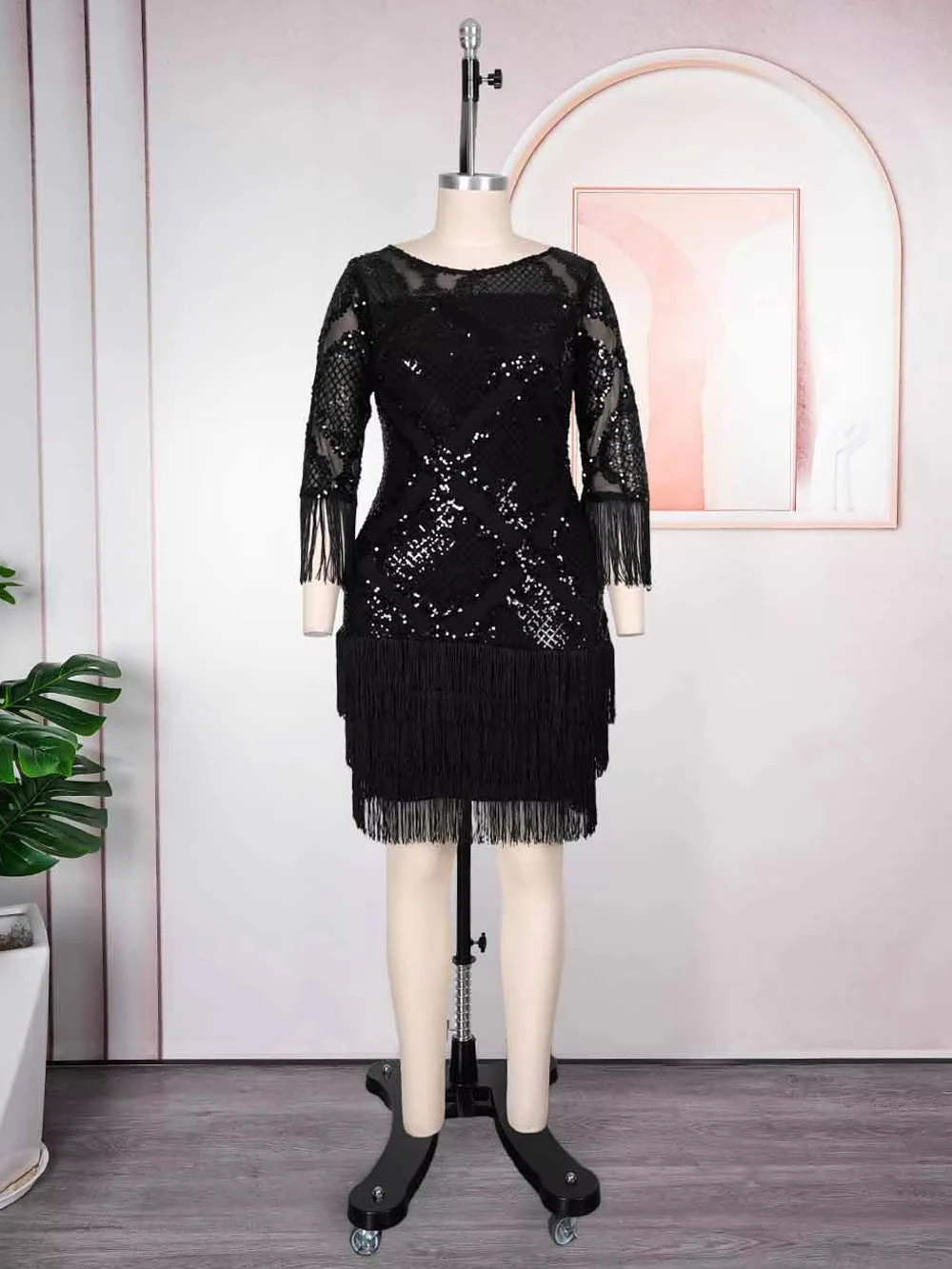 Elegant Sequin Dresses For Women African Clothing Wedding Party Evening Gown Dashiki Tassel Bodycon Robe Dubai Turkey Dress