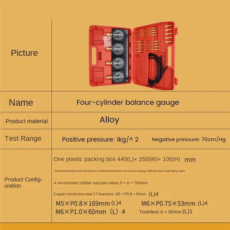 Four-Cylinder Vacuum Carburetor Synchronizer Sync 4 Gauge Motorcycle Balancer Vacuum Meter-ABHG