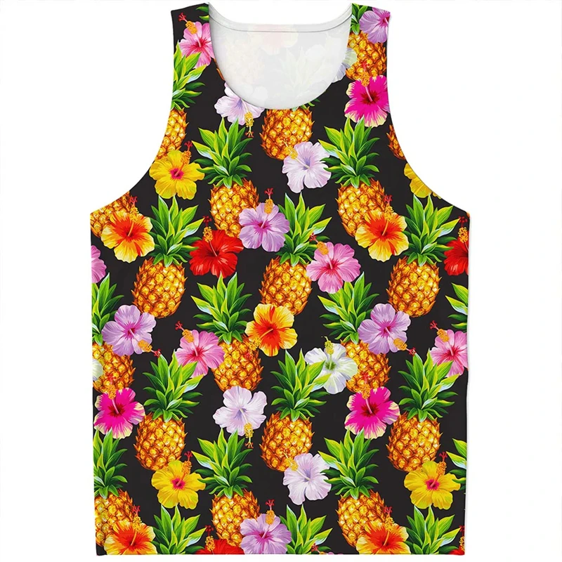 Summer 3D Pineapple Printed Hawaiian Tank Top Fashion Trend Streetwear Loose Casual Sleeveless T Shirts Vacation Harajuku Vest