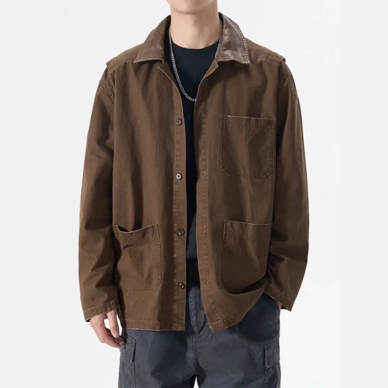 

Men Streetwear Vintage Fashion Wash Cotton Loose Casual Long Sleeve Plus Size Cargo Shirt Jacket Cityboy Blouse Shirts Coat