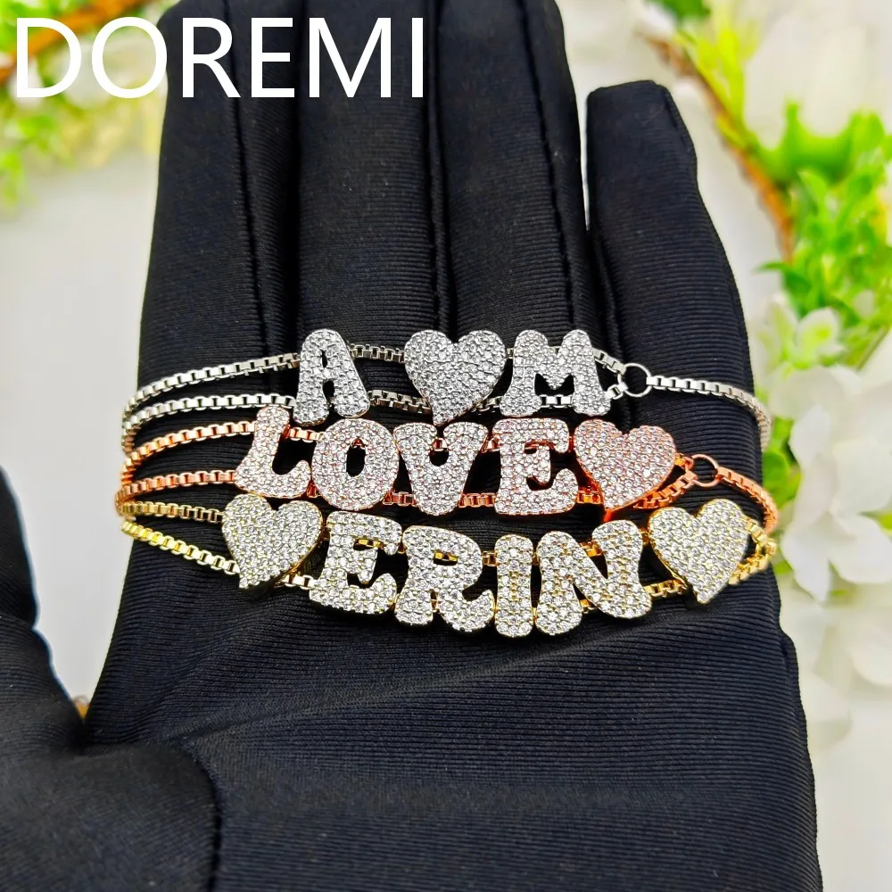 DOREMI A-Z Alphabet Letter Bubble Cz Name Slider Letters DIY Custom Name Letters Slide Heart Charms Slide Bracelet