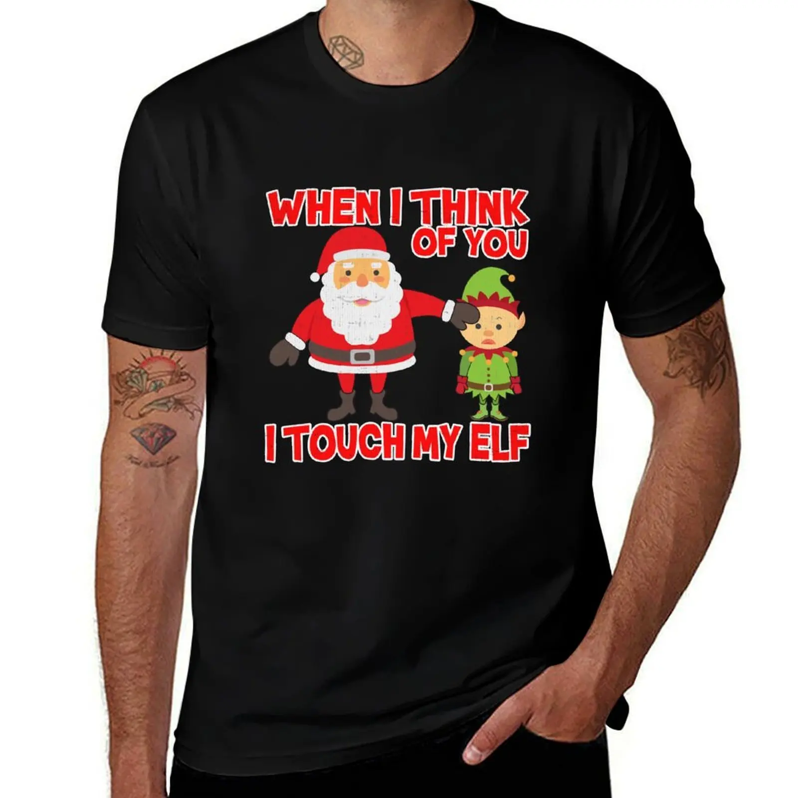

Touch my elf Christmas Fun and Naughty T-Shirt t shirt custom print cotton tshirt 100% funny t shirts cotton T-Shirt