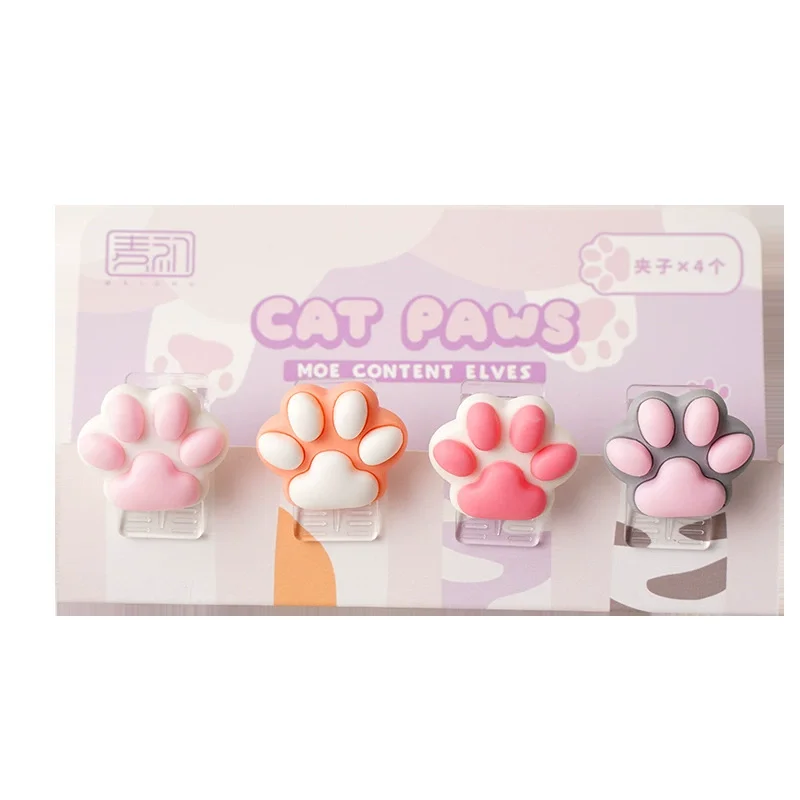 4Pcs Cute Cartoon Resin Cat Paw Decor Acrylic Paper Clip Girl Scrapbook Journal Storage Clip Memo Photo Clamp Office Accessories