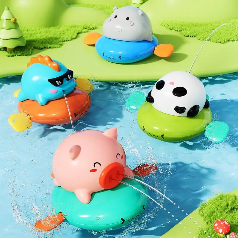 Pull String Wind-up Pig Floating Bath Toy Interactive Water Toy for Toddlers Baby Bathtub Pool Play