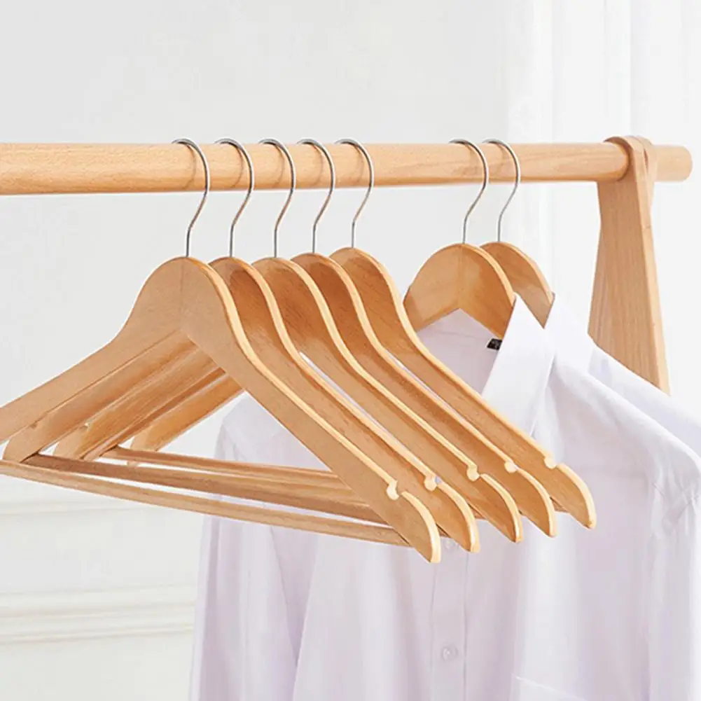 Clothes Hangers No Odor Burr Free Wooden Color Clothes Storage Holder Rack Drying Hangers Wooden Hangers Space-saving