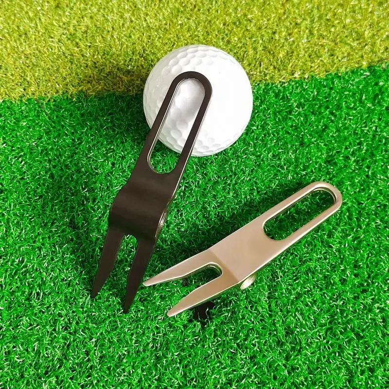 Zinc Alloy Golf Green Fork Golf Divot Repair Switch Blade Tool With Ball Marker Golf Pitch Fork Cleaning Groove Club Bracket