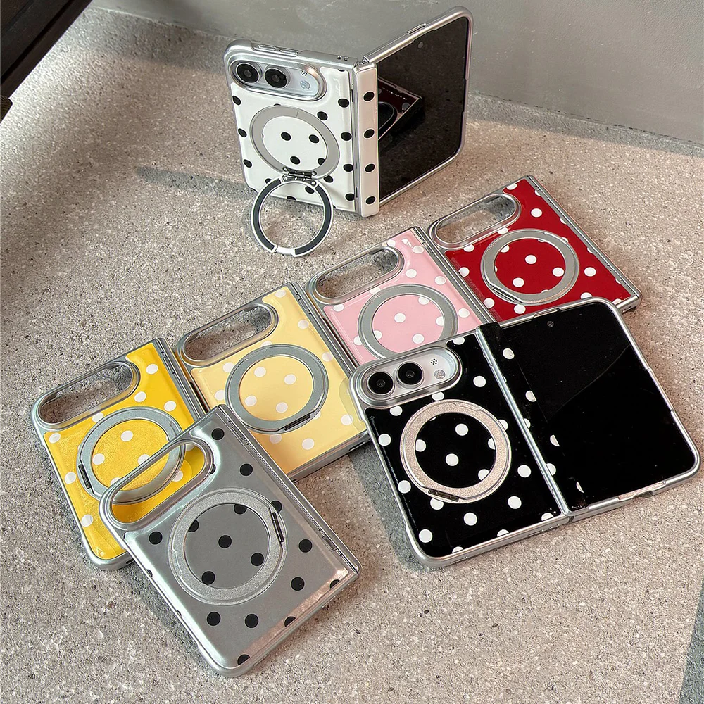 Ins Korean Polka Dots 360 Rotatable Magnetic Kickstand Case For iPhone Duo Shockproof PU Leather Back Cover Shell With Magsafe