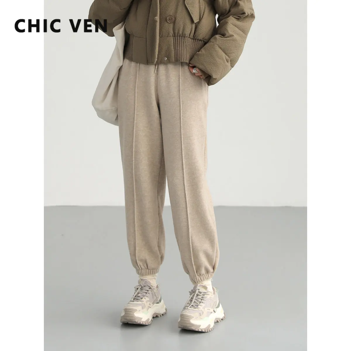 

CHIC VEN Women's Pant Casual Streetwear High Waist Plush Sweatpants Thick Warm Female Trousers Woman Sports Autumn Winter 2022