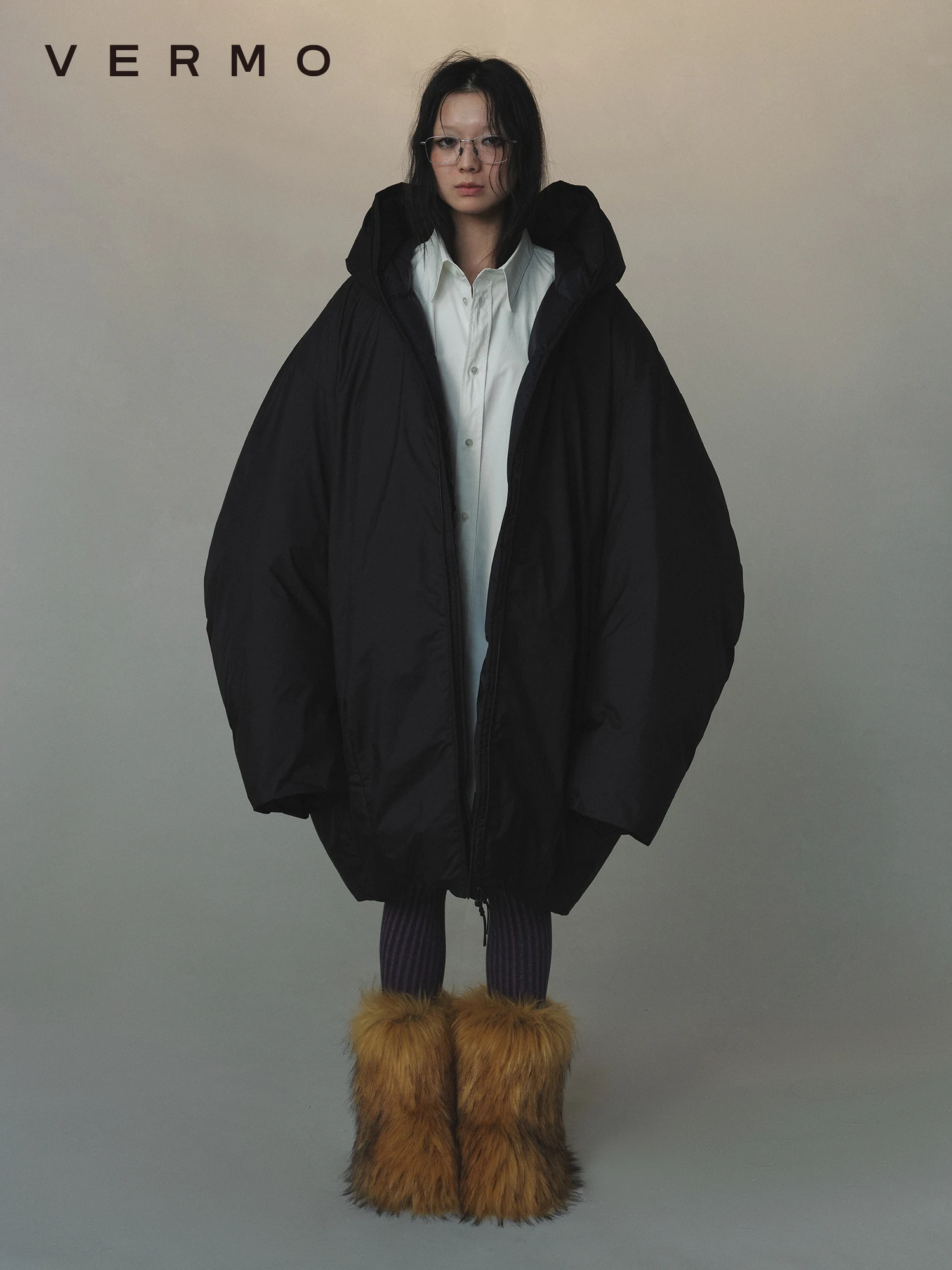 VERMO Minimalist Men's And Women's Extra Large Silhouette 3D down Jacket Coat Heavyweight Warm Nylon White Duck down Filling