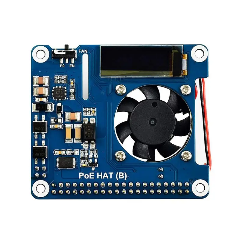 A46U Power over Ethernet HAT Support 802.3Af PoE Network Expansion Board with OLED for Model B / 3B+