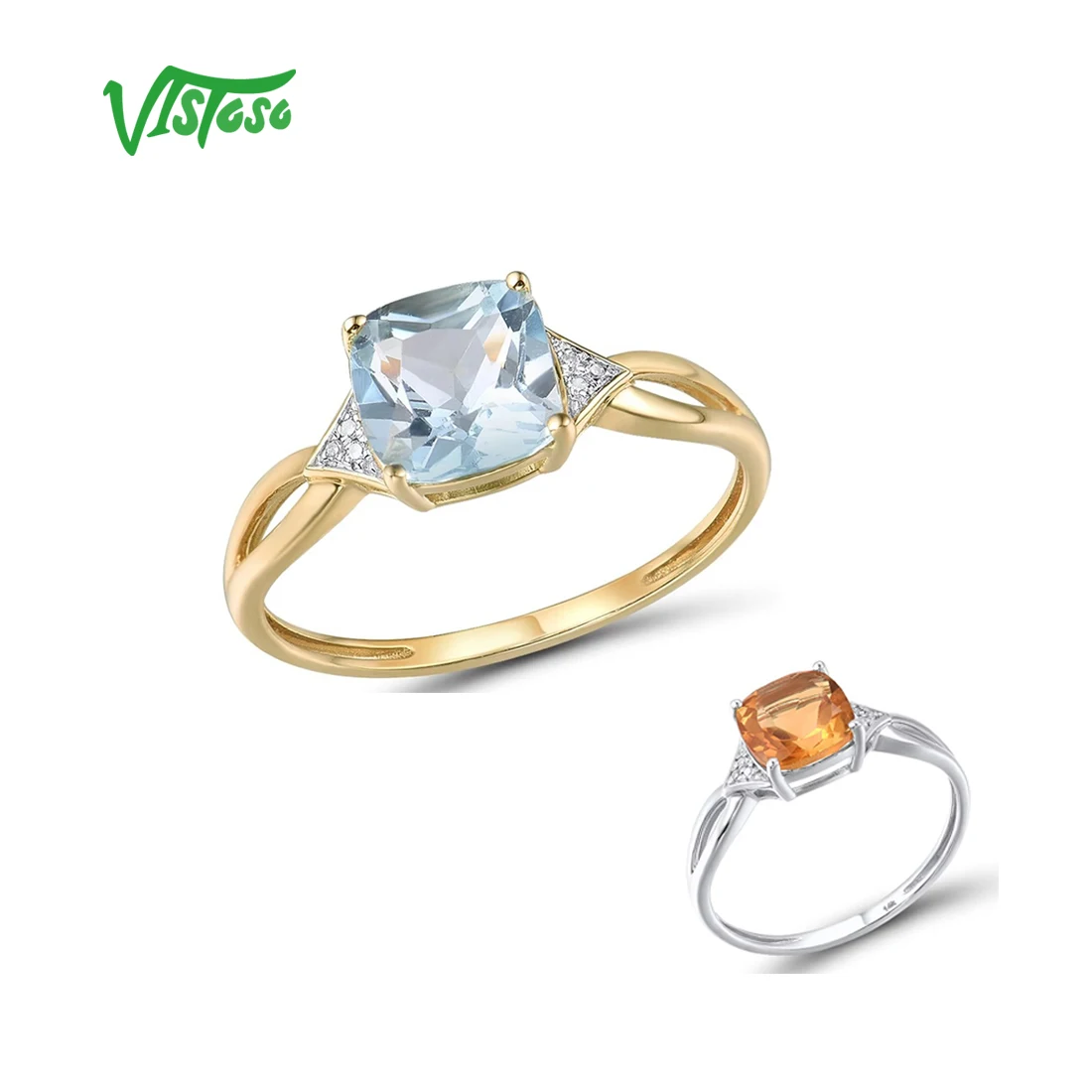 

VISTOSO Аутентичное кольцо из желтого и белого золота 14 карат 585, кольцо для женщин, бриллиант, небесно-голубой топаз, цитрин, нежный подарок на годовщину, ювелирные изделия