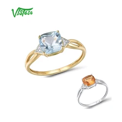 VISTOSO Authentic 14K 585 Yellow White Gold Ring For Women Diamond Sky Blue Topaz Citrine Delicate Anniversary Gift Fine Jewelry