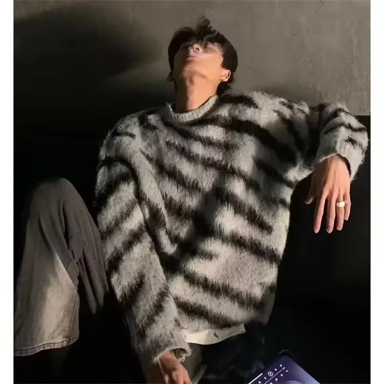 

Men's Oversized Knitted Sweater Autumn Winter American Retro Sle Flower Pattern High Quali Coolmax Fiber Long Sve Jaet