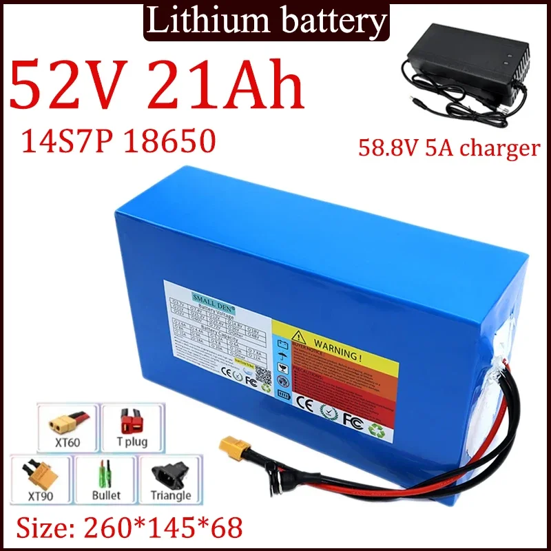 14S7P 18650 52V 21Ah lithium-ion battery pack with built-in high-power BMS suitable for 52V 0-1500W Power Tools battery+charger