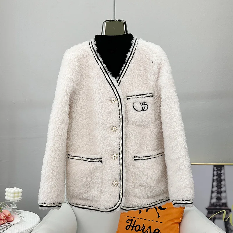 2023 Fall/Winter Sheep Shearling Jacket Coats Lady Lamb Wool Warm Short Overcoat Parka JT3358