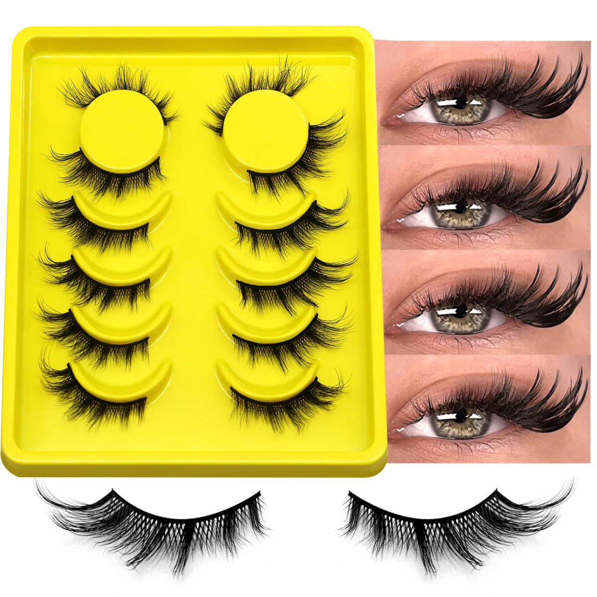 GROINNEYA Cat Eye Lashes Faux Mink Eyelashes Winged End Eye Elongated Eyelashes Cross Wispy Full Strip Lashes Eyelash Extension