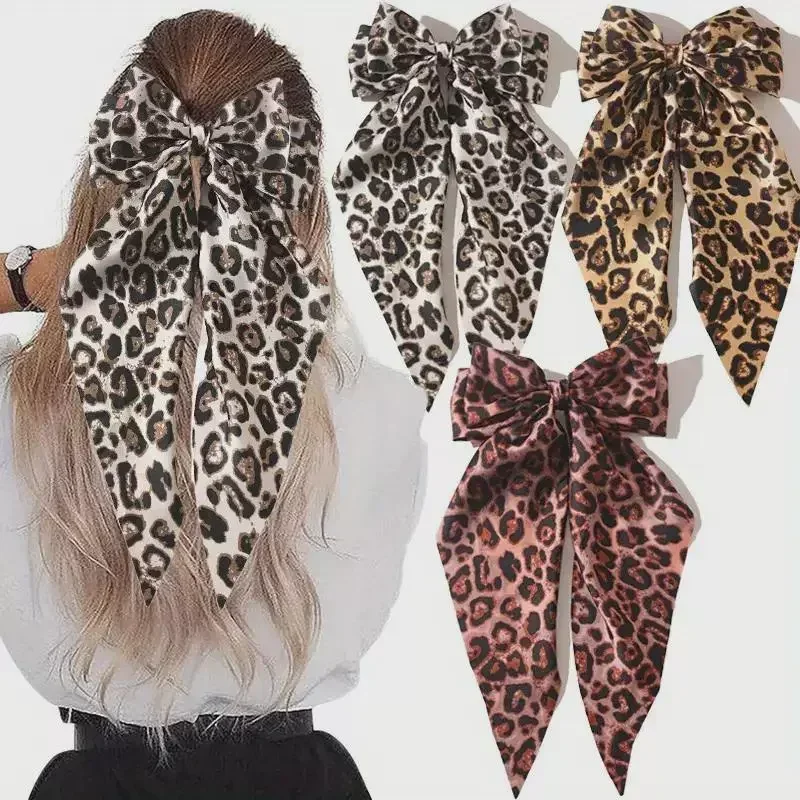 

Leopard Print Ribbon Hair Bows - Vintage Elegant Hair Clips for Women, Fashion Accessories for Party Pañuelo en la cabeza