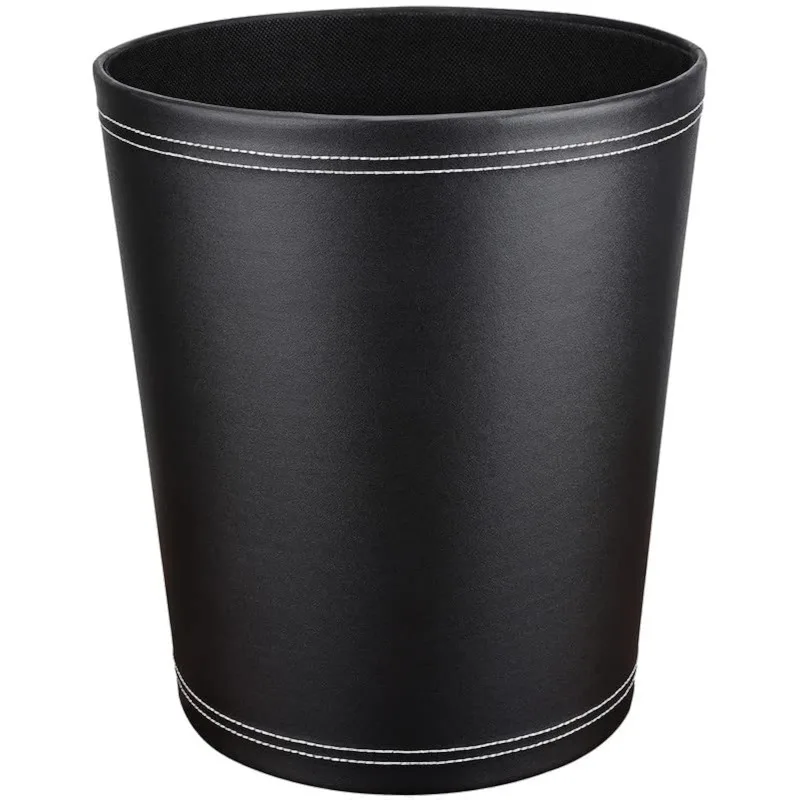 

Pu Leather Trash Can, 2.6 Gallon Black Bathroom Trash Can, Small Office Garbage Can Wastebasket for Bedroom, Kitchen, Round