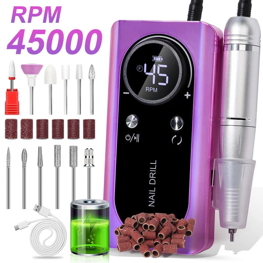 

DianaBeauty, 45000 об/мин, перезаряжаемая дрель для ногтей с ЖК-дисплеем, малошумная профессиональная шлифовальная машина для лака для ногтей, набор аксессуаров для ногтей