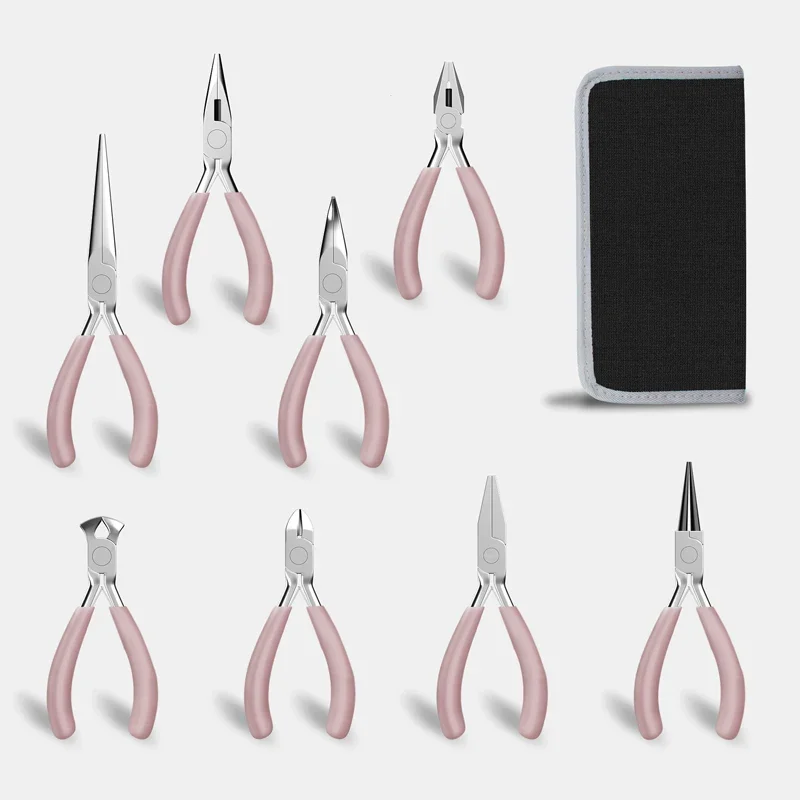 Stainless Steel Pliers Tools Set Pink Color Round Nose Cutting Wire Plier Kit For Handcraft Beading DIY Jewelry Making