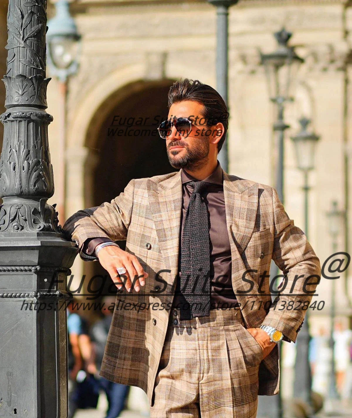 

Italian style Plaid Men Suits Customized Slim Fit Peak Lapel Groom Wedding Tuxedos 2 Pieces Sets Male Prom Blazers Costume Homme