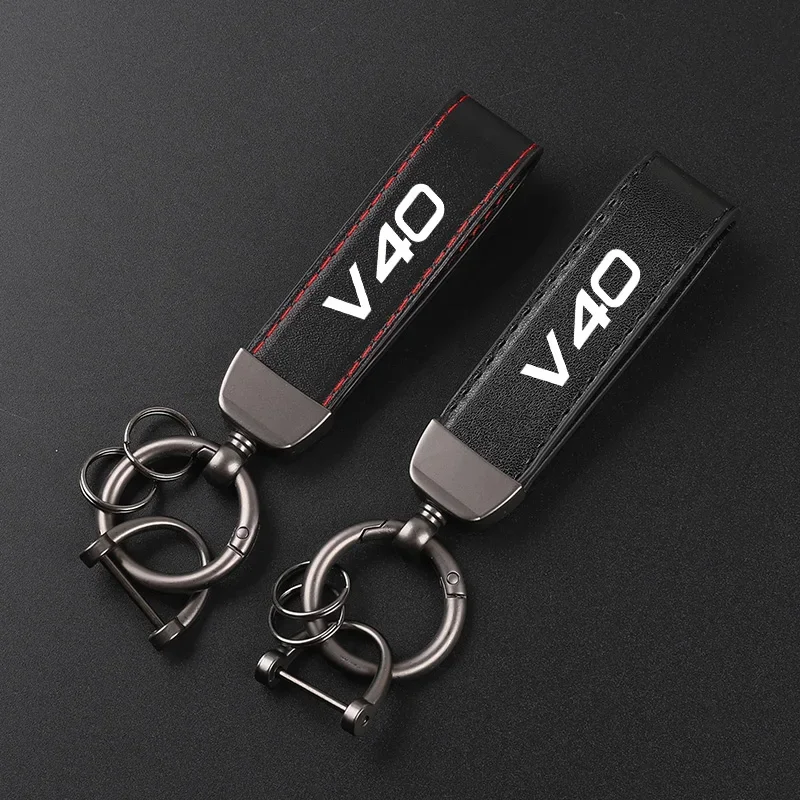 Deluxe Leather Keychain with Car Badge Keychain Pendant For Volvo v40