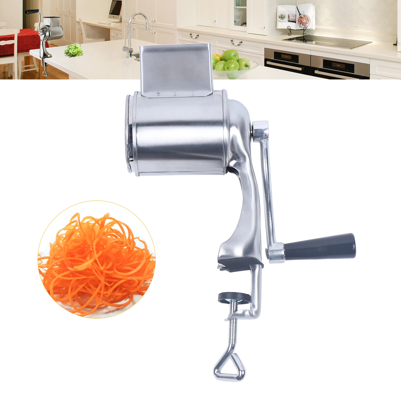

5 Drum Blade Stainless Steel Rotary Grater Slicer, Multifunctional Rotary Cheese & Vegetable Shredder Cutter for Potato Onion Fruit Nuts