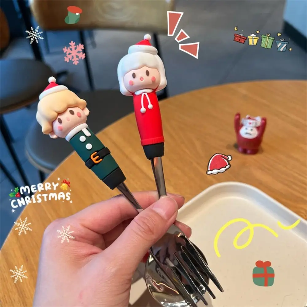 Creativity Cute Stainless Steel Spoon Cartoon Christmas Fork Tableware Girl Stainless Steel Cutlery Students