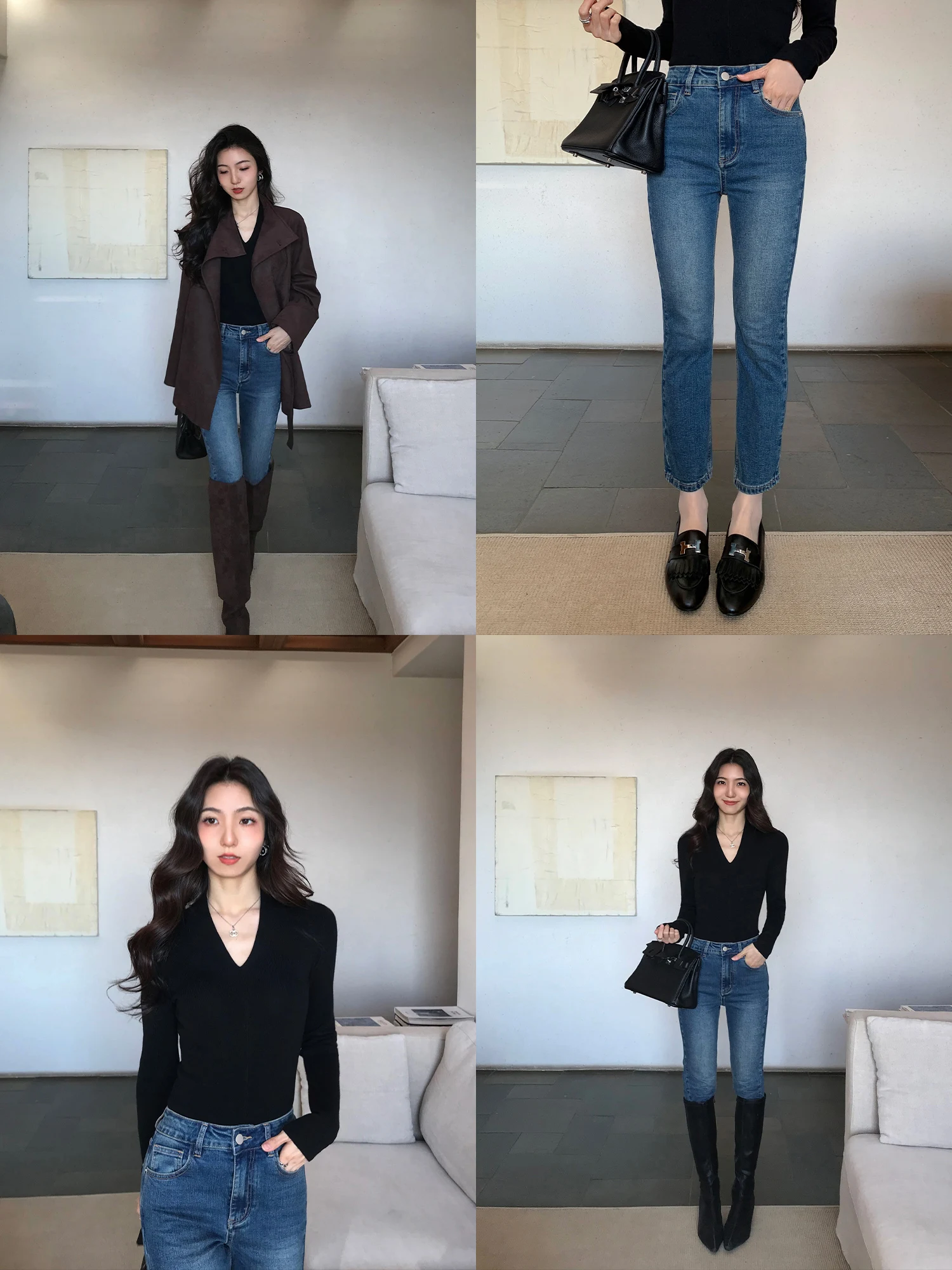 

Mulvan Vintage Waed Blue Fce Lined Skinny Jeans Women's Design Sensation Slimming Nine-Piece Pants Casual Sle Cotton F...
