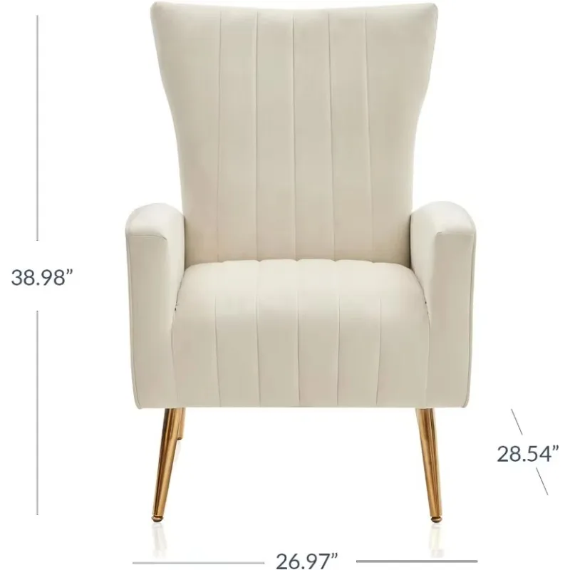 Velvet Accent Chairs for Living Room, Upholstered Arm Chair High Back Accent Chair with Metal Legs, (White)