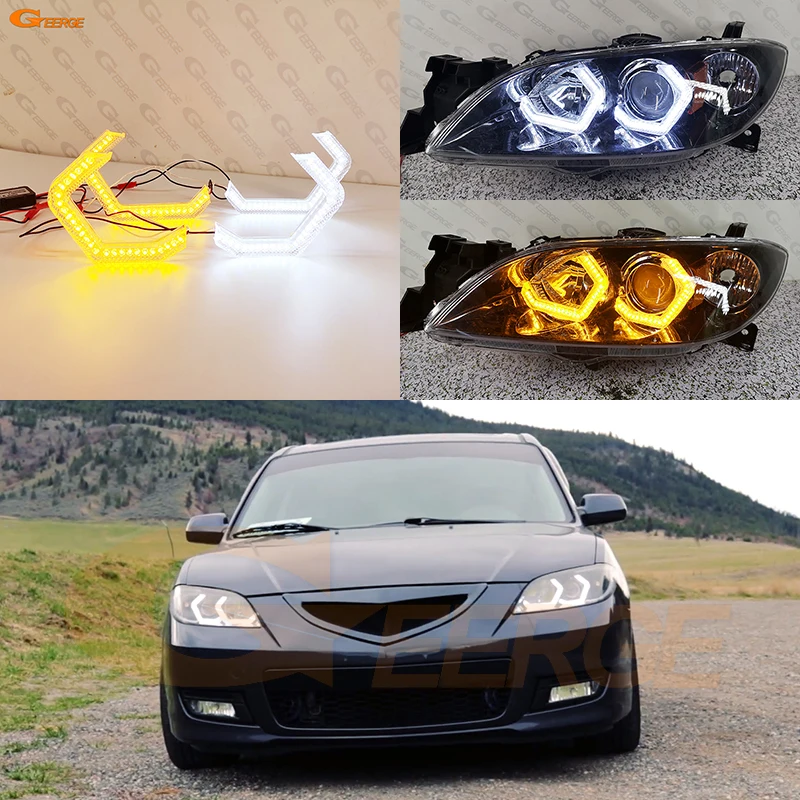 Dla Mazda 3 Mazda3 BK 2003-2008 Ultra Bright Concept M4 Iconic Style LED Angel Eyes Halo Rings Kit Turn Signal Day Light