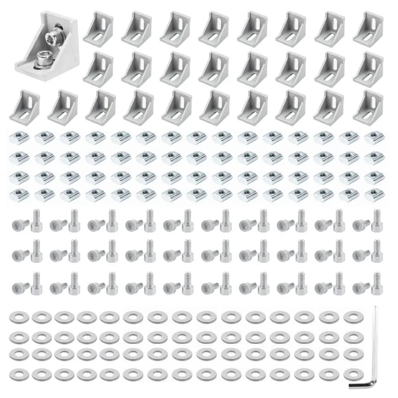 30 세트 2020 시리즈 알루미늄 압출 프로파일 커넥터 30개 2028 코너 브래킷 60개 너트/나사 알루미늄 레일 액세서리용