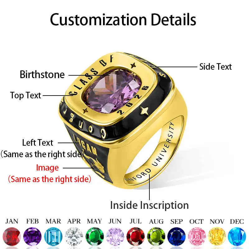 

2026 Personalized Customized Men's Graduation Ring, Customized Class Commemorative Ring Suitable for University and High School
