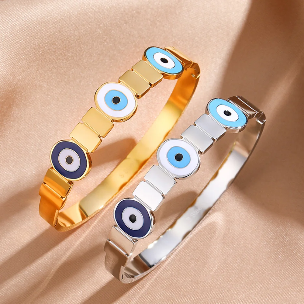 Luxurious oil dripping eye of wisdom bracelet, evil eye stainless steel bracelet, new gold-plated silver bracelet