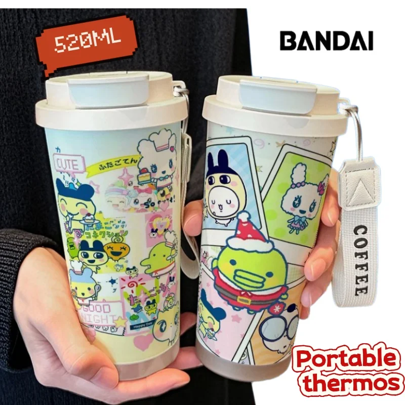

New Tamagotchi cartoon cute large capacity thermos cup high color value stainless steel portable car coffee cup double drink