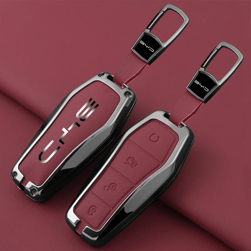 1PC Car Keycase Cover per BYD Atto 3 Qin Plus Han DMI EV Seal Song Pro Tang Leather porta chiavi in lega di zinco accessori Auto