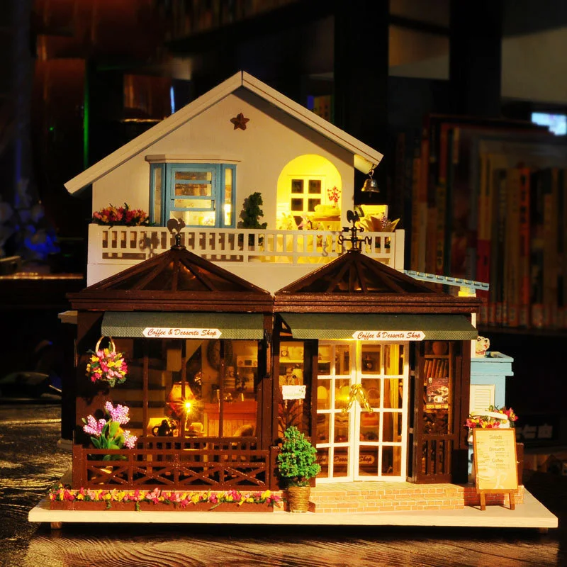 Fai da te europeo grande Villa Casa delle bambole mobili in miniatura con kit LED case delle bambole assemblare giocattoli per bambini regalo di