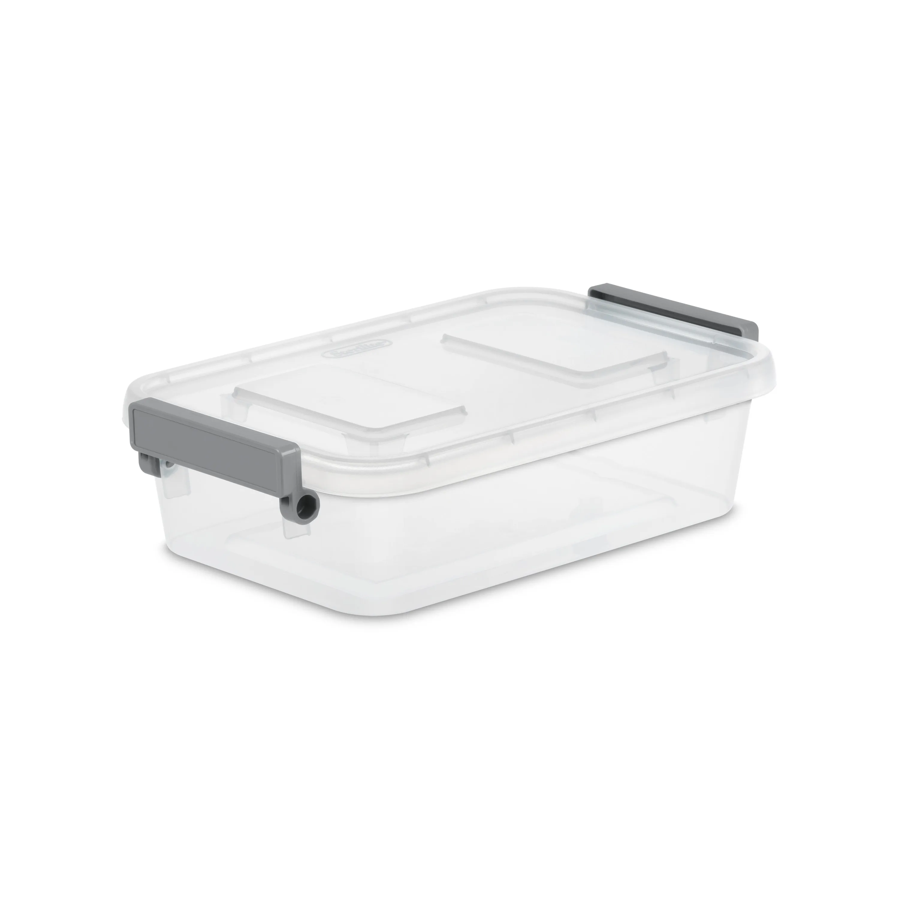 

Modular 2.7 Quart Small Latching Storage Bin, Clear Plastic Storage Container with Write-on ID Latches, Gray