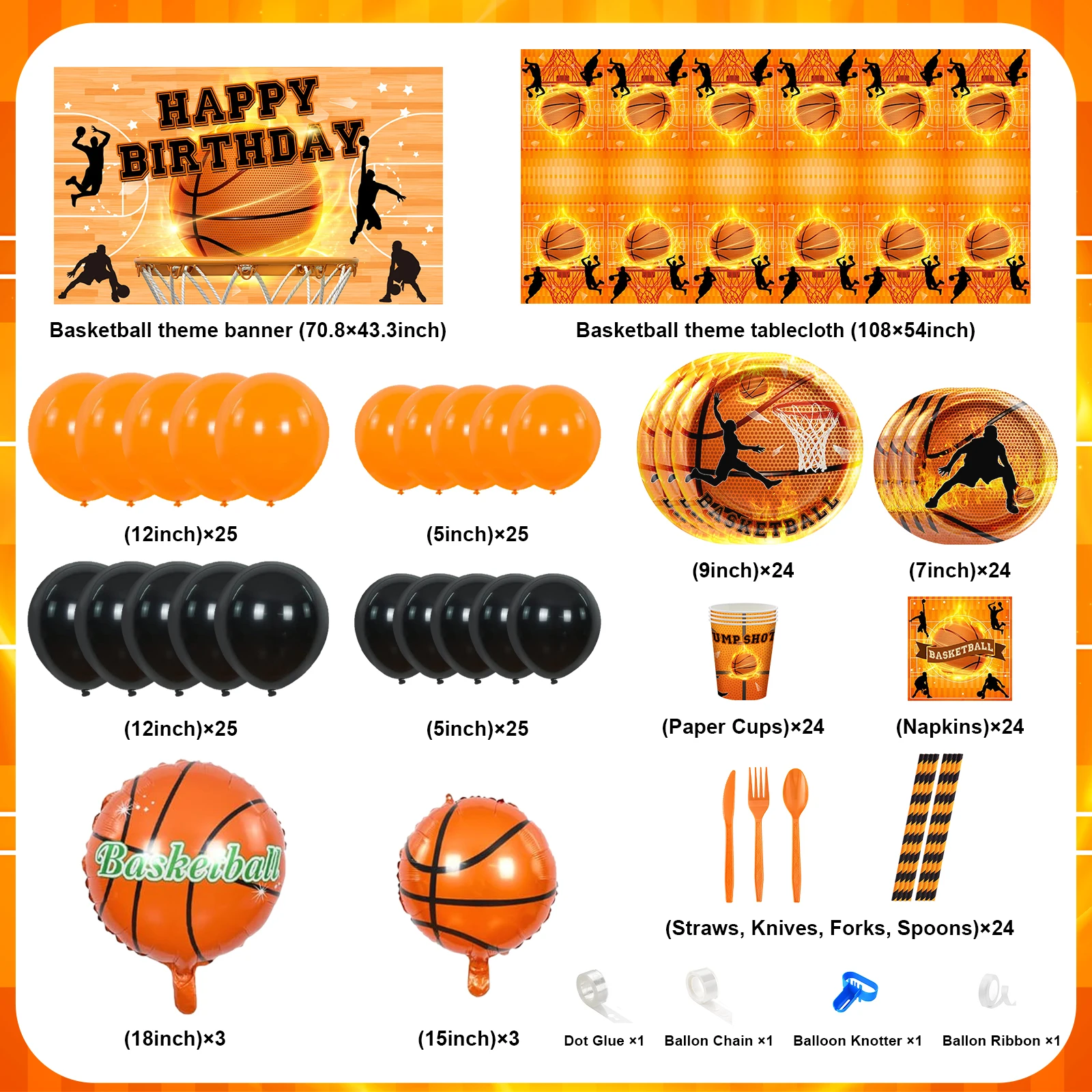 Mocsicka Basketball Theme Photography Backdrop Set 300 Pcs Basketball Birthday Party Supplies Set Boys Cake Smash Decorations