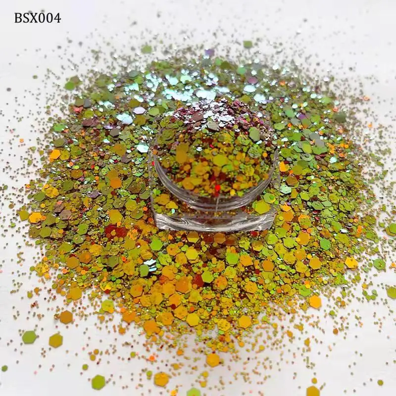 Chunky Hexagon Glitter para Nail Art, lantejoulas Laser, Brilhante Manicure Flocos Decoração, Mix Size, Sereia, 13 Cores, 50g por Saco