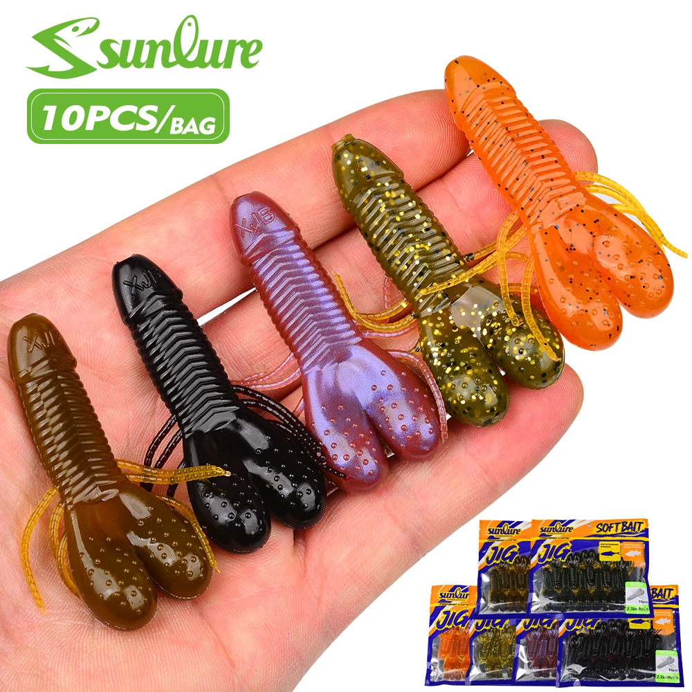 

sunlure Ribbed Insect Shaped Design Biomimetic Soft Lures 6 unique Colors Shapes Sea Bass Trout Seawater Fishing Bait 10PC/Bag